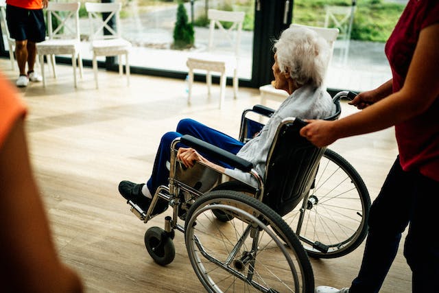 A resident in a wheelchair