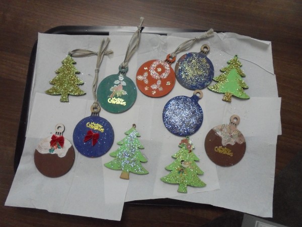 Home made Christmas baubles at Harrier Grange Care Home