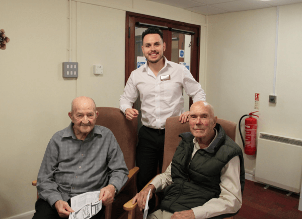 Two of our residents with a member of our care team at Harrier Grange Care Home