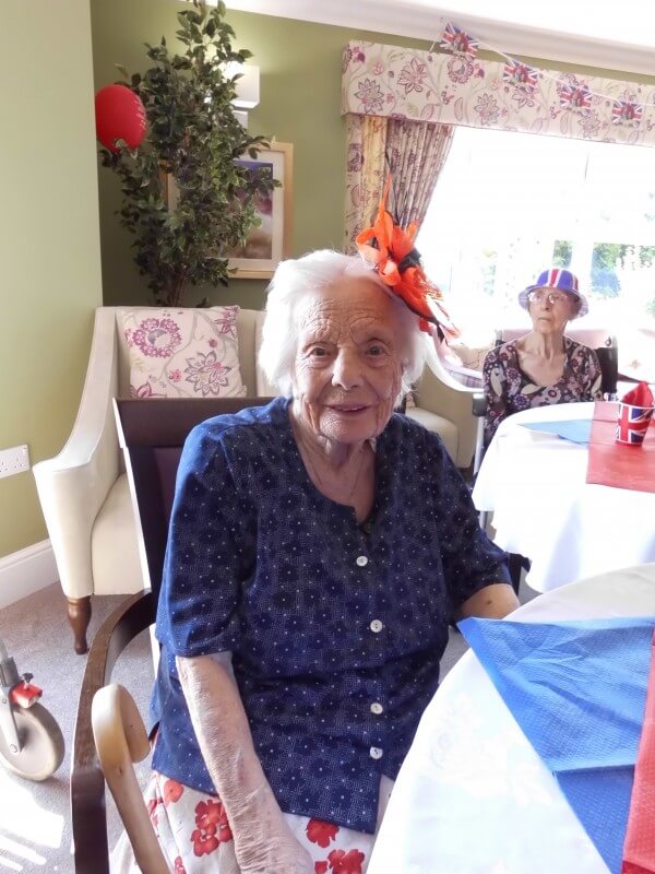 A resident dressed up for the Royal Wedding at Harrier Grange Care Home