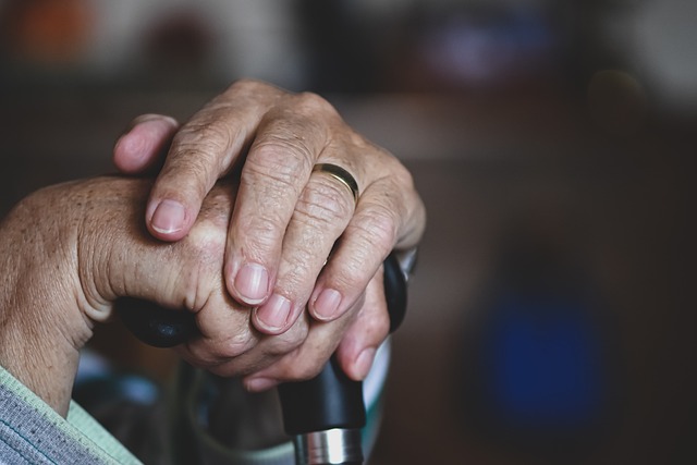 An older lady holding a walking stick