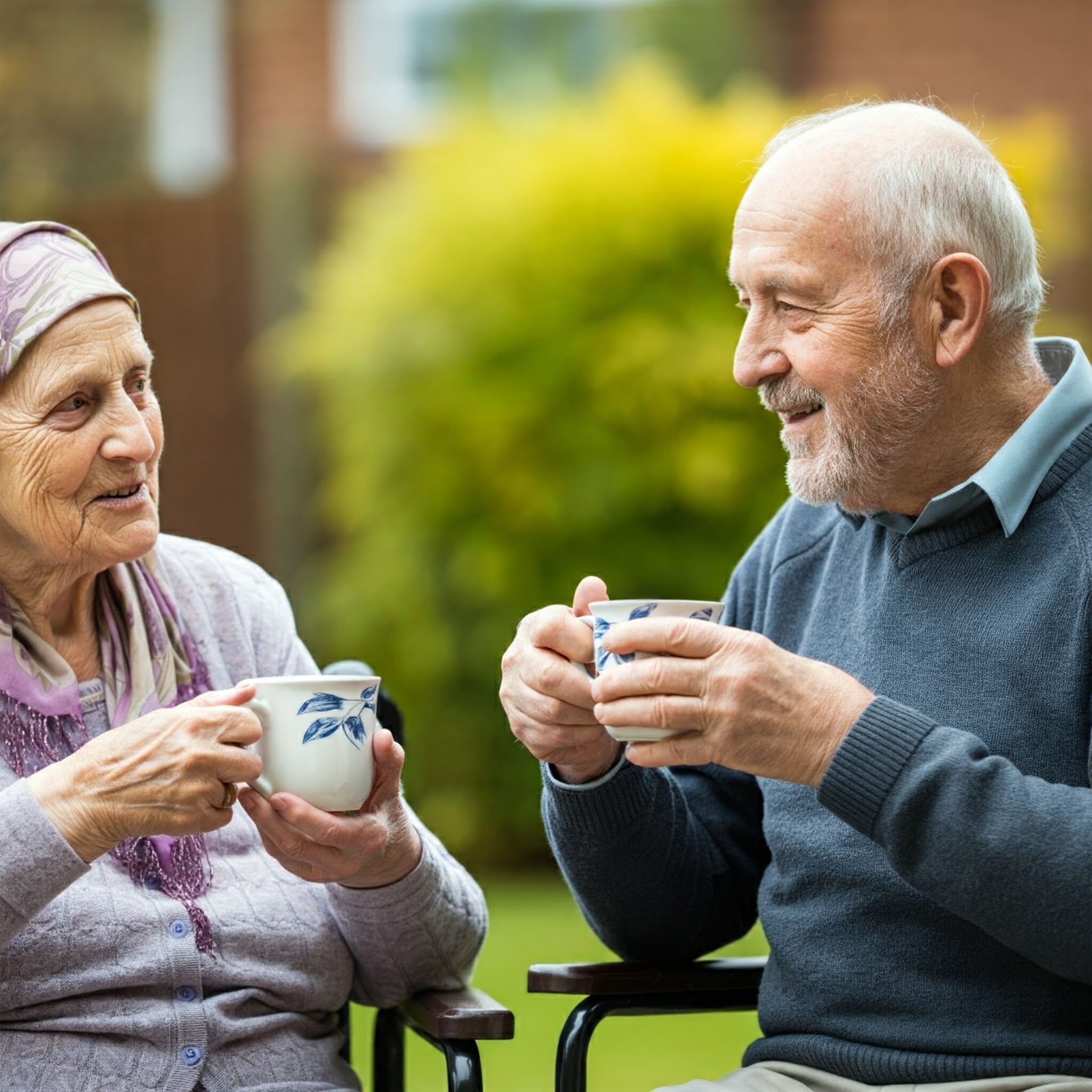 Residents enjoy a cup of tea in the garden